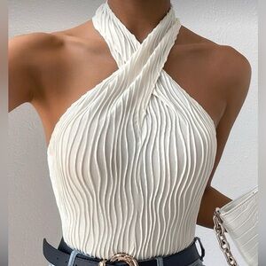SHEIN Cream Halter Blouse